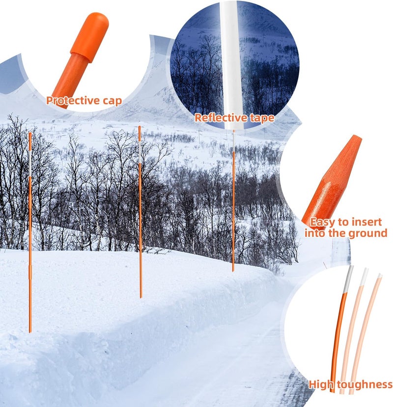 AHKUNMT 10Pcs Driveway Markers,4Ft Driveway Reflective Poles, Orange Fiberglass Snow Stakes with Reflective Tape for Easy Visibility at Night for Parking Lots (10, Orange) - Image 4